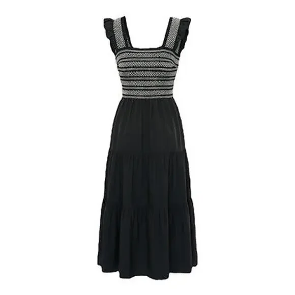 GREYLIN Black Felicia Multi Stitch Smocked Midi Dress Size XS NWT - Picture 5 of 5